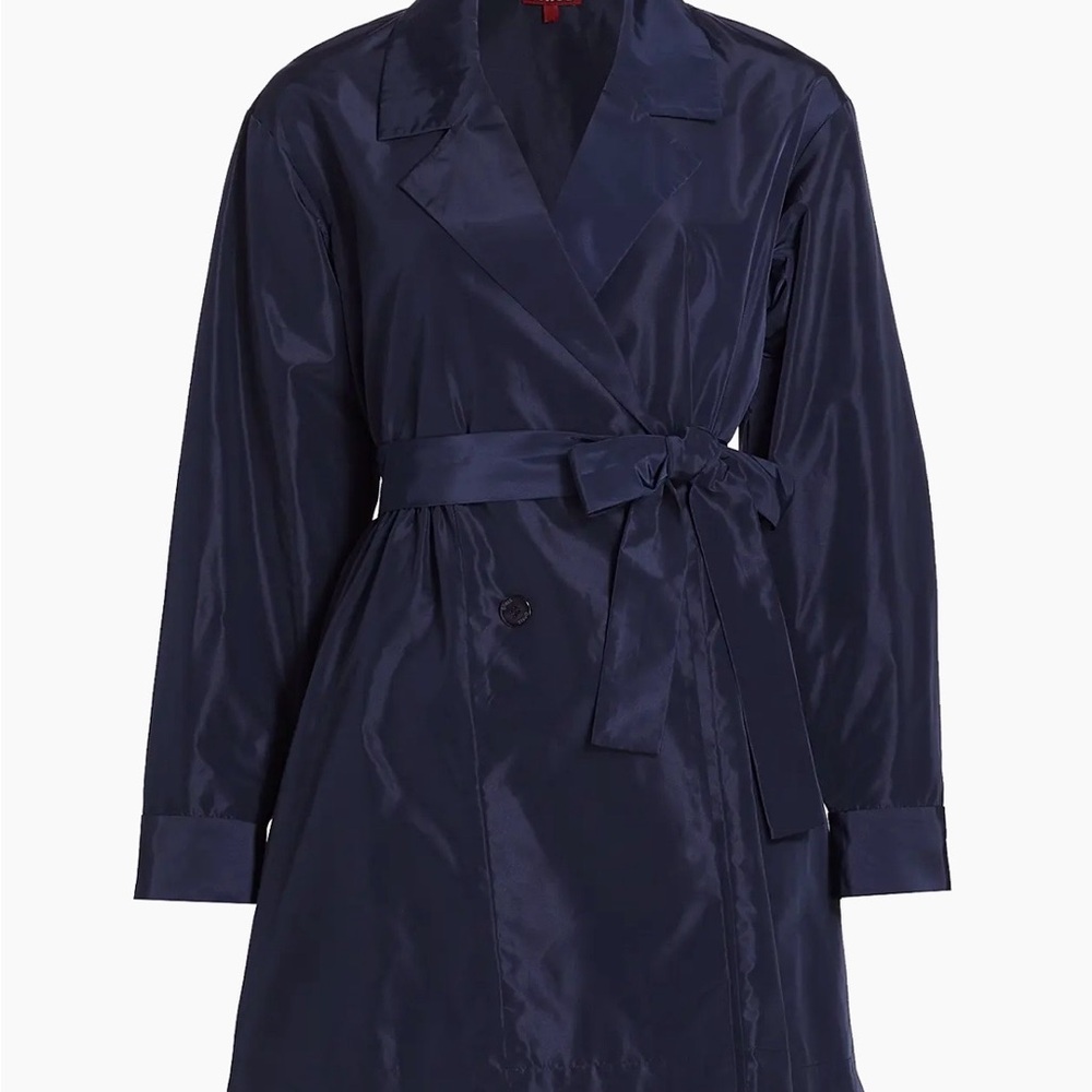 STAUD Navy Double-Breasted Belted Coat